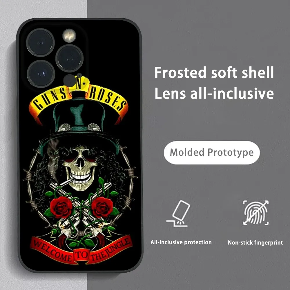 

G-Guns N Roses Phone Case For iPhone 15 14 13 12 11 Pro Xs Max Mini XR X 7 8 Plus Black Frosted Soft Shell Funda Anti Drop Cover