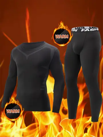 2-piece men's tight warm long-sleeved trousers suit for autumn and winter men's fitness pants shirt running yoga athletes' sport