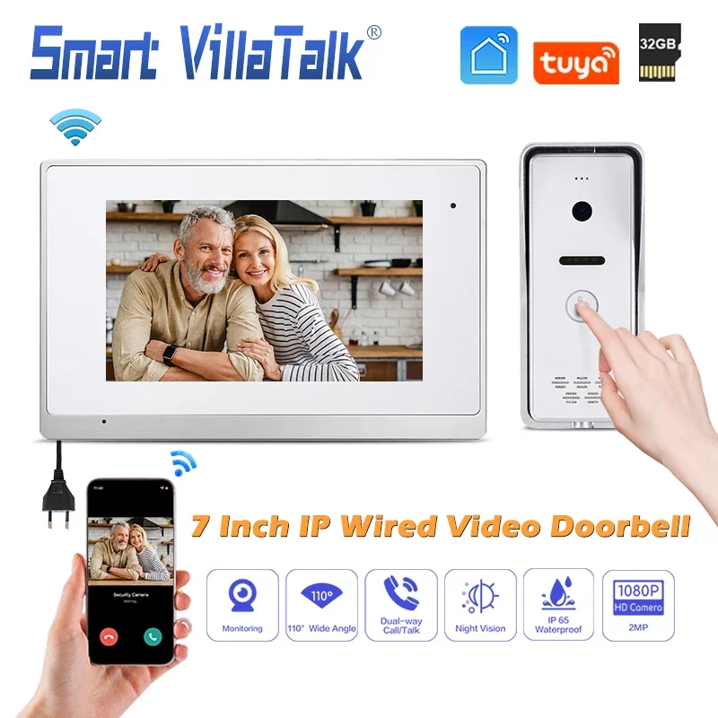 

Cheap wholesale support max 128G SD memory card 1080p poe wifi video door phone intercom system 7 inc ttlock tuya smart ring