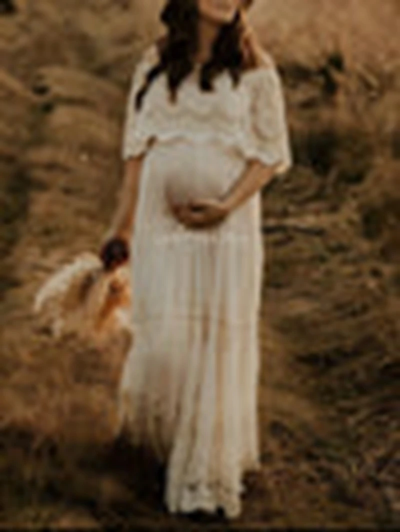 Maternity Photoshoot Dress Elegant High Waist Off-Shoulder Lace Maternity Dress for Photography and Everyday Wear