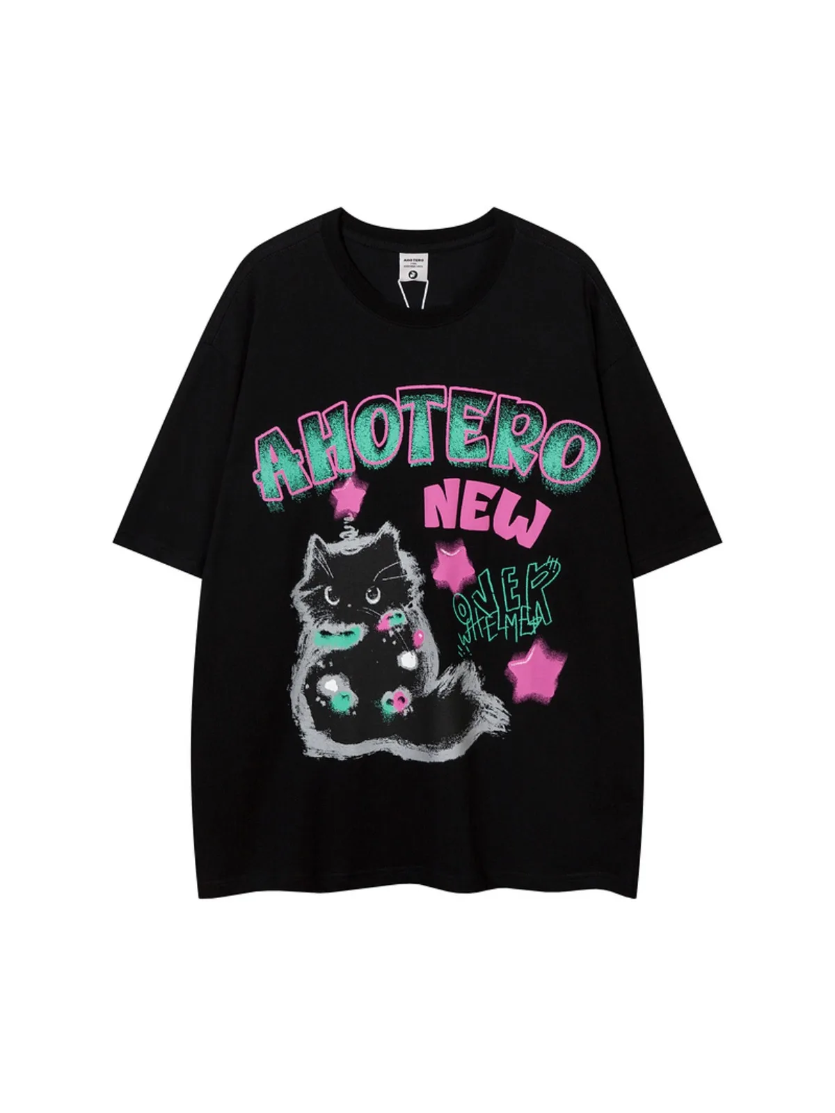 

Motorcycle Original Cat Print T-Shirt for Men and Women Summer 2025 New National Trend Loose Round Neck Short-Sleeved Cotton
