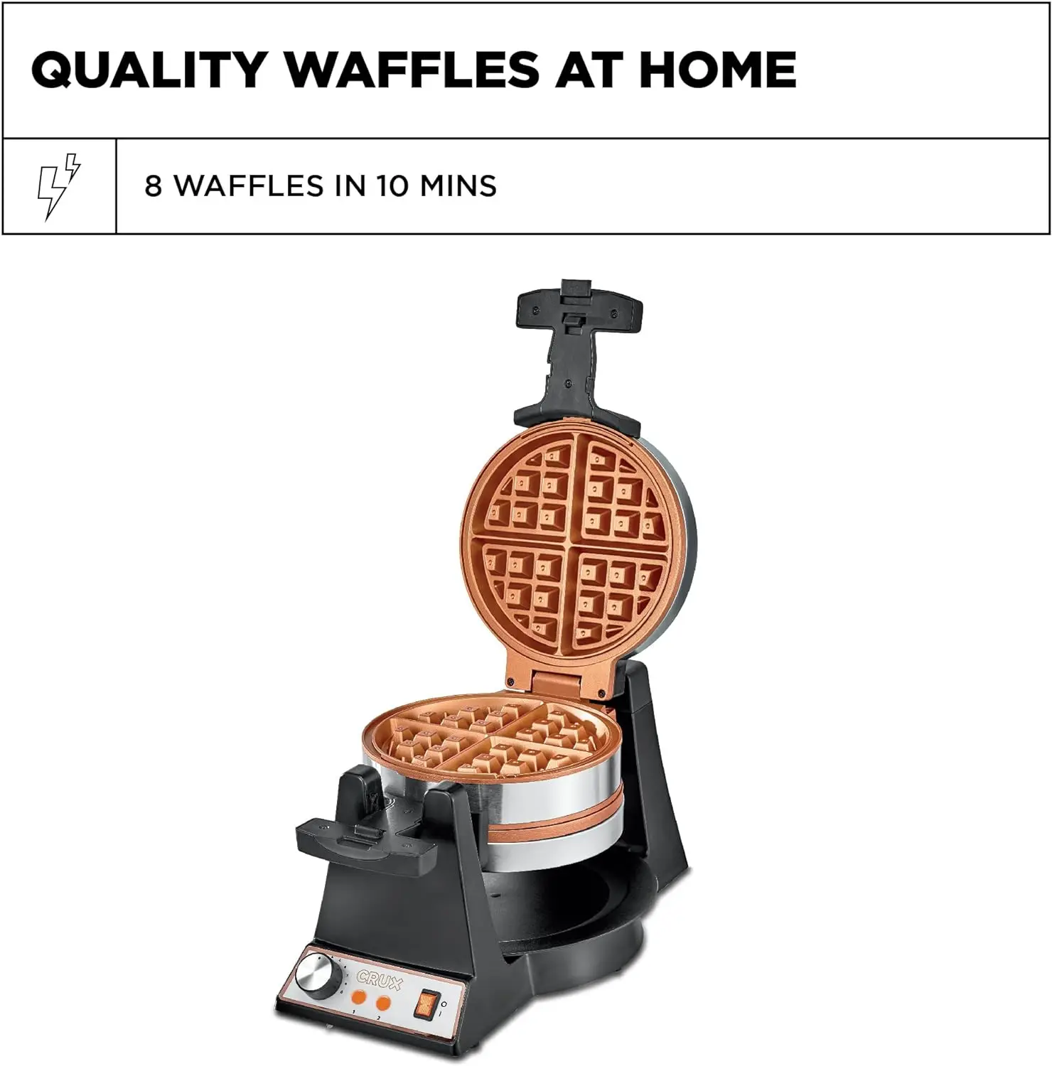 Double Rotating Belgian Waffle Maker, Keto Chaffles Iron with Nonstick PFOA Free Copper Plates for Easy Food Release