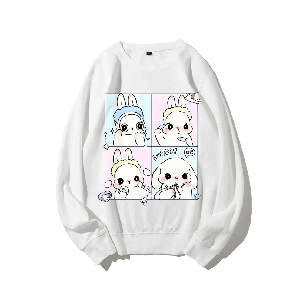 Cute Hand-Painted Women's Hoodie, Y2k Graphic Sweatshirt, Hand-Painted Bunny Art, Korean Style Oversized, Warm Cozy Fall Winter