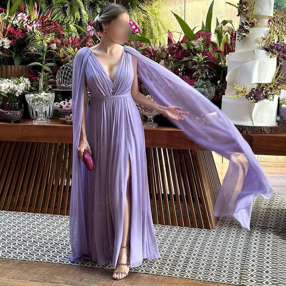 

Catasdate Long Sleeves Evening Dress with Belt Party Dress Chiffon Wedding Guest Dress for Women vestido de festa Customized