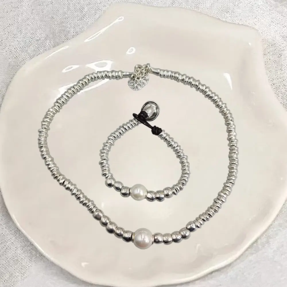 

2026 Spring Exquisite High Quality Pearl Bead Bracelet Necklace Jewelry Two Piece Set Creative Gift