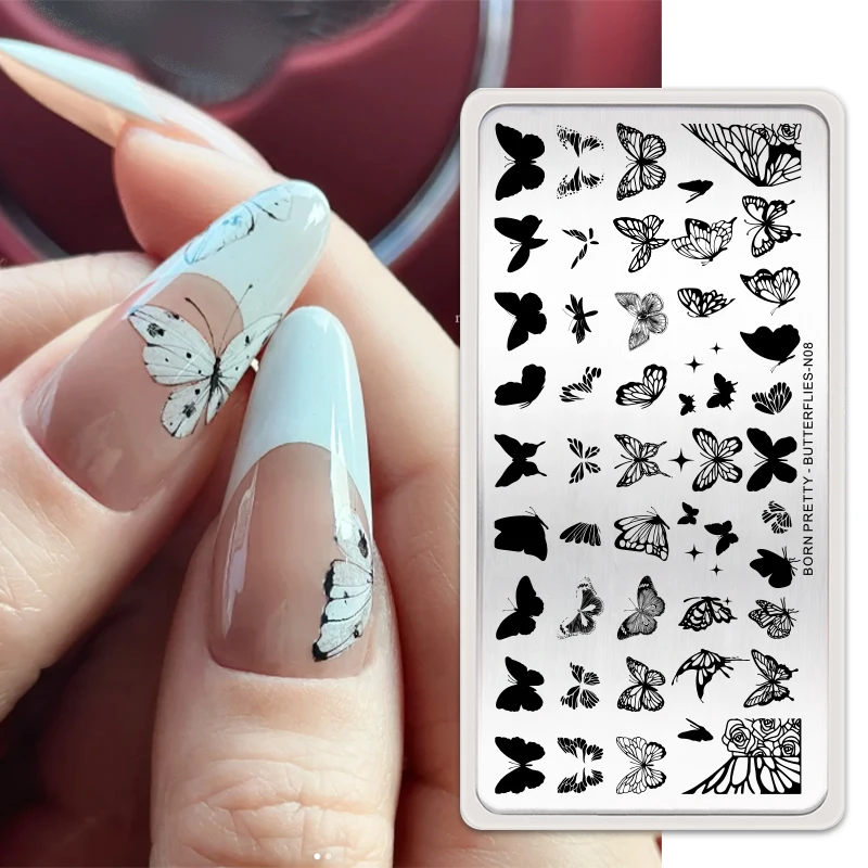 BORN PRETTY French Line Nail Stamping Plates Flowers Nail Stamping Plates Plaid Wave Stripes Patterns Nail Stencils Template