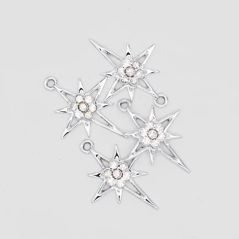 10PCS/Lot Metal Pendants Silver Color Charms Crosses&Star Shape DIY Charm With Rhinestone Charms For DIY Jewelry Making