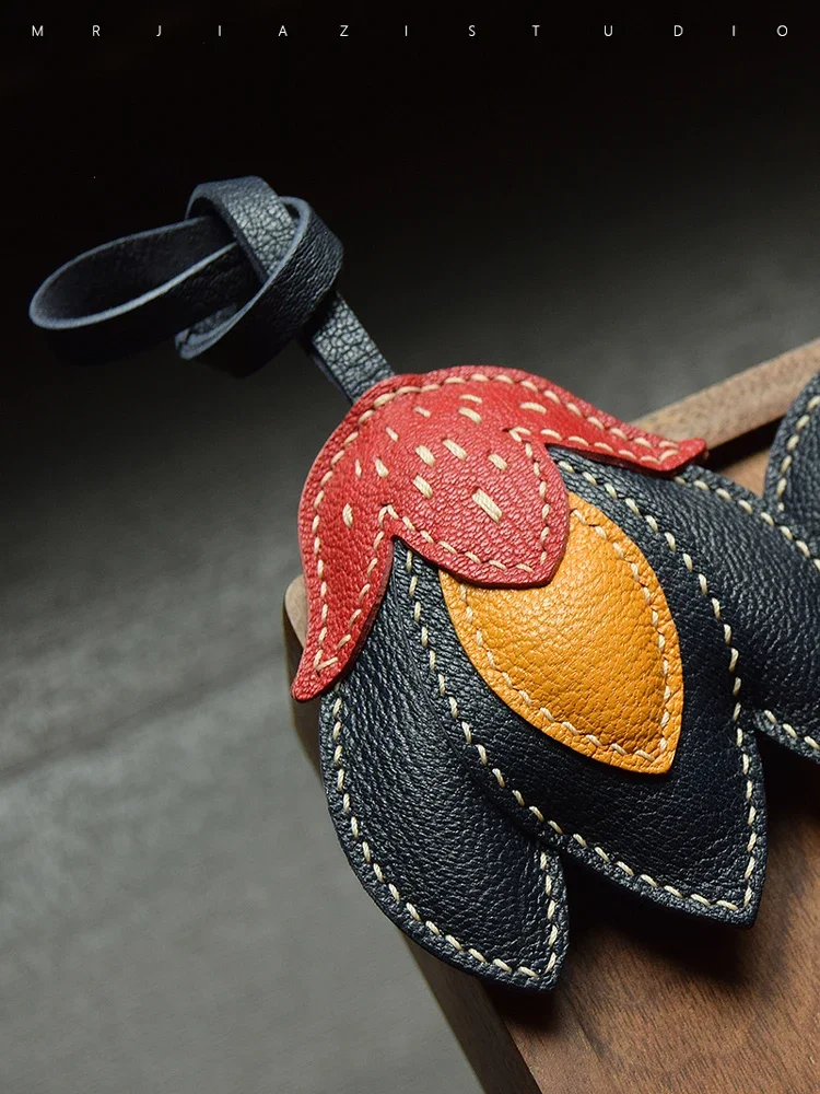 Handmade Genuine Leather Flower Keychain I Minimalist Bag Charm Accessory Color-Blocking Design for Women/Men Gift