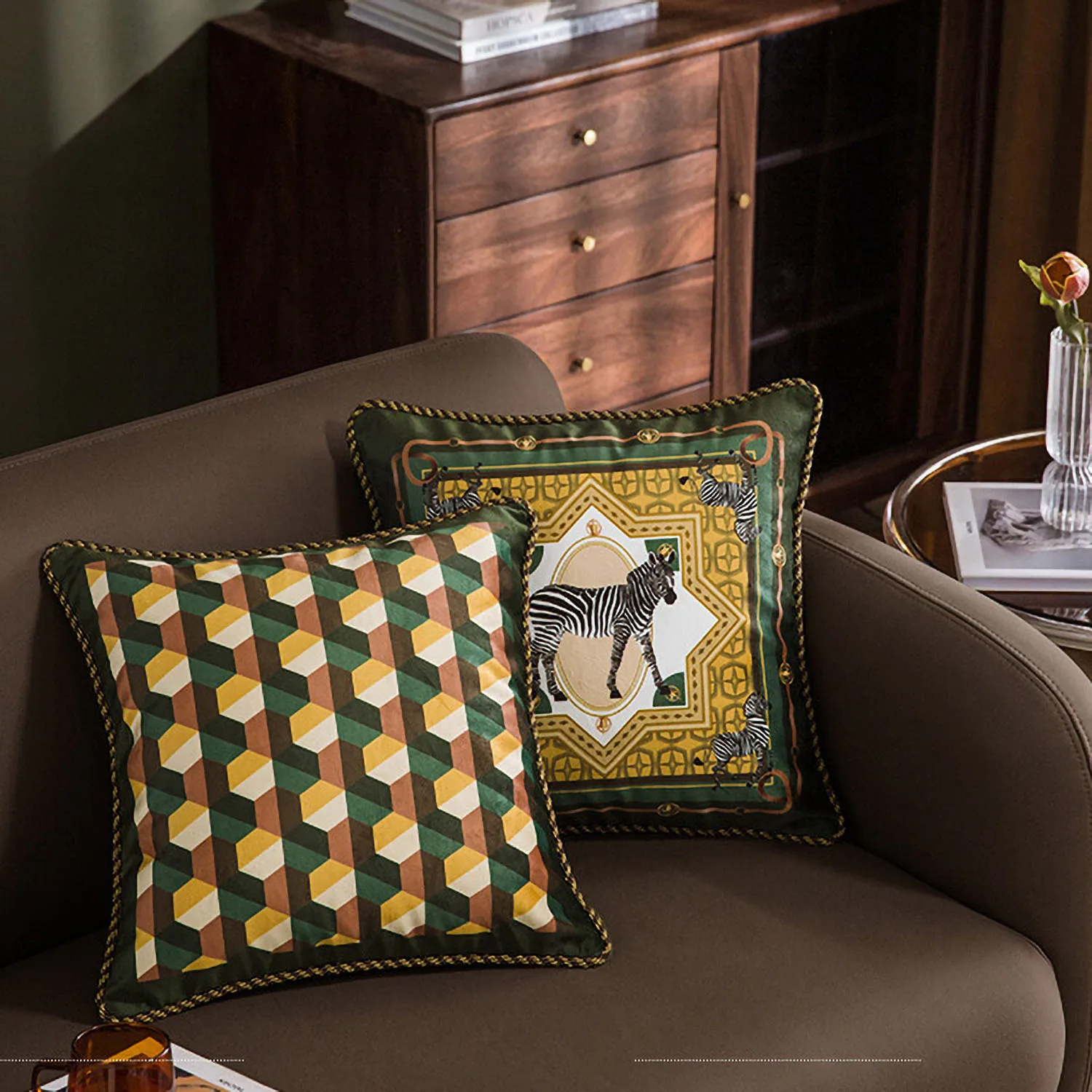

Luxury Dutchvelvet American Retro Style Dakimakura Pillow Cover Home Decorative Cushions Sofa Living Room Handmade Edging 45x45