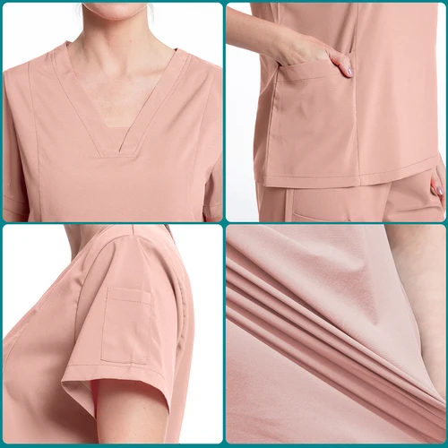 Imagen 2 del producto Nueva ropa de trabajo médico, blusa quirúrgica de Hospital, uniformes para enfermería, salón de belleza, camisa de manga corta para mujer, precio al por mayor