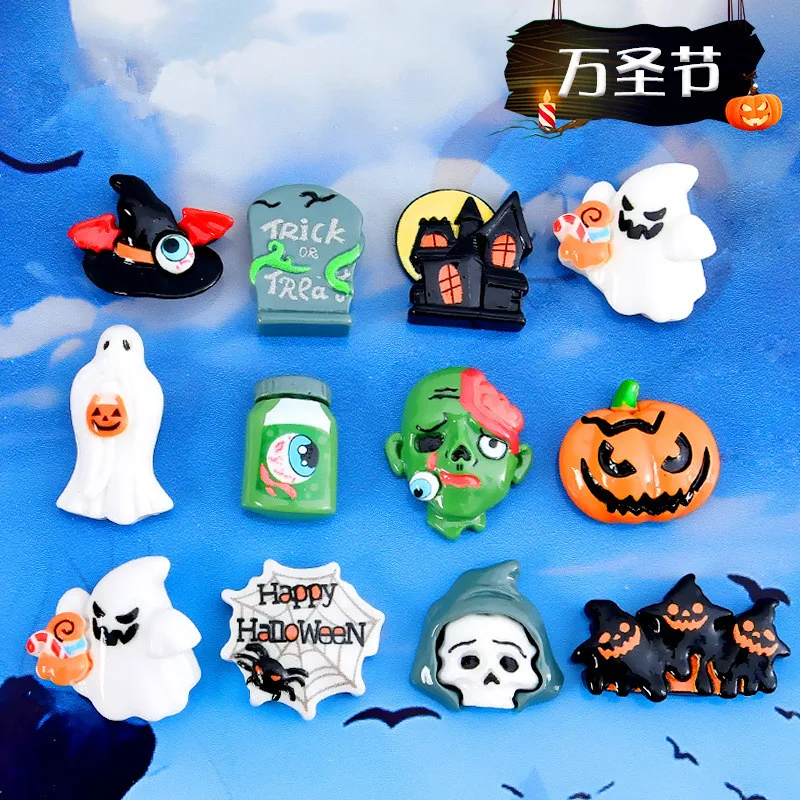

100pcs New Kawaii Halloween Pumpkin skull ghost series Resin Flatback Cabochon Scrapbook Embellishments Accessories