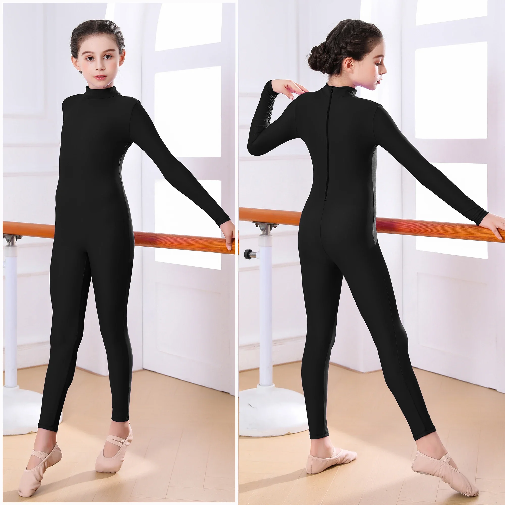 Enfants Ballet Skate danse Unitard filles gymnastique corps complet justaucorps noir à manches longues Body enfants combinaison porter