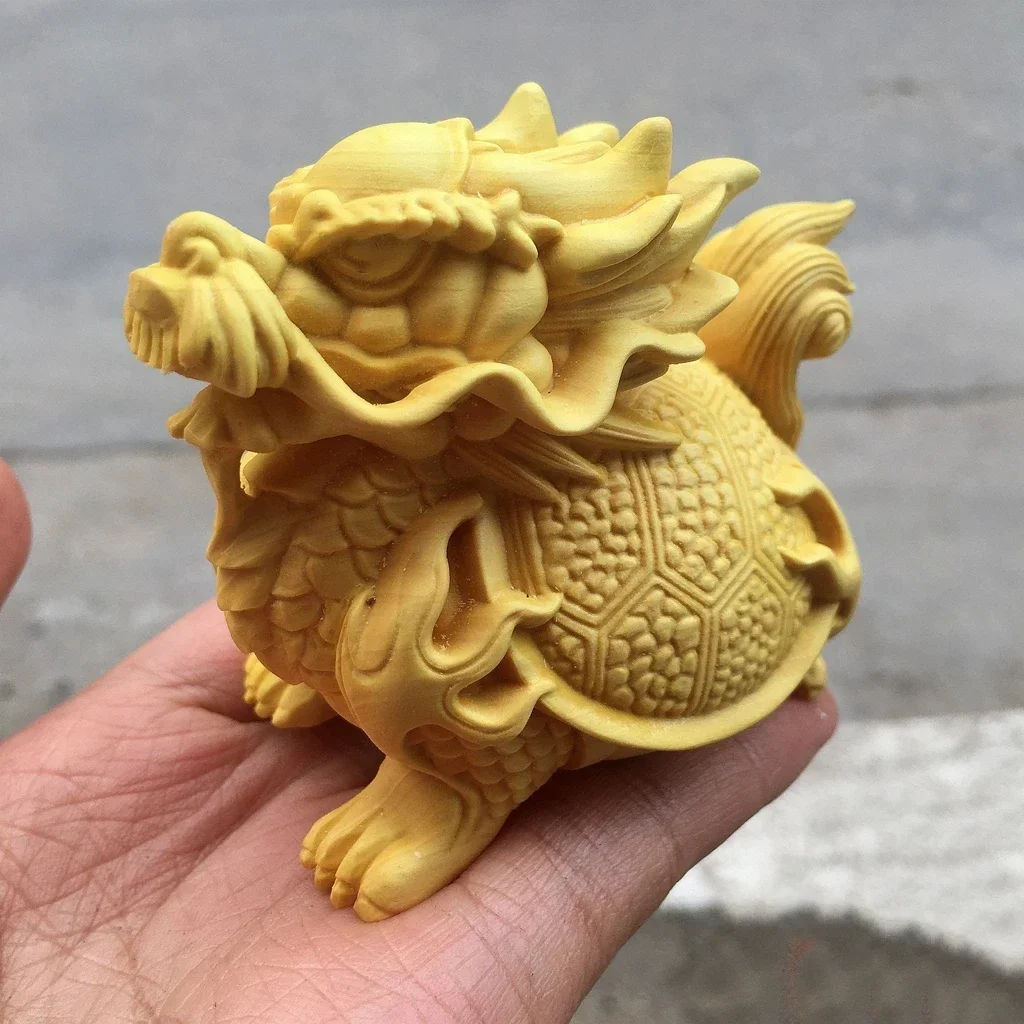 Wooden dragon tortoise mascot sculpture statue Hand carved solid wood God beast Dragon tortoise Home decoration figurines