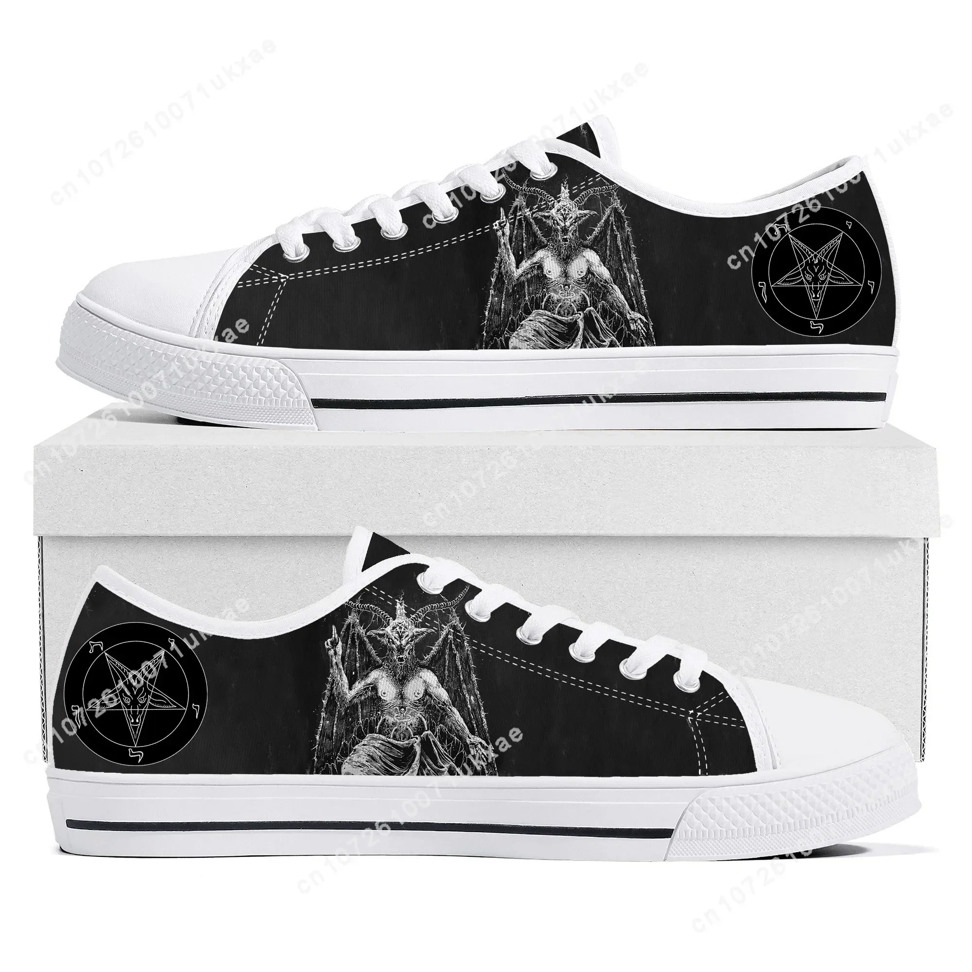 Pentagram Baphomet Satan Satanic Goth Gothic Goat Low Top Sneakers Mens Womens Teenager Canvas Sneaker Casual Custom Made Shoes