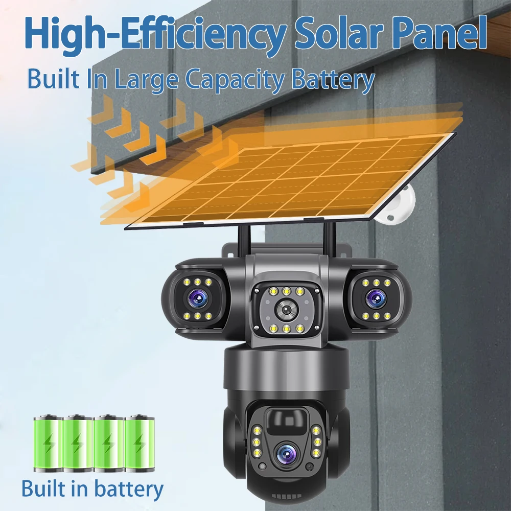 V380 Pro Triple Lens 4G Solar Camera HD 15 MP Outdoor Waterproof CCTV Night Vision Two-Way Audio Mobile Tracking IP Camera