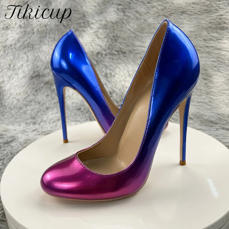 

Tikicup Blue Pink Gradient Women Round Toe Slip On High Heel Shoes 10cm 12cm Elegant Comfy Stiletto Pumps Color Customizable