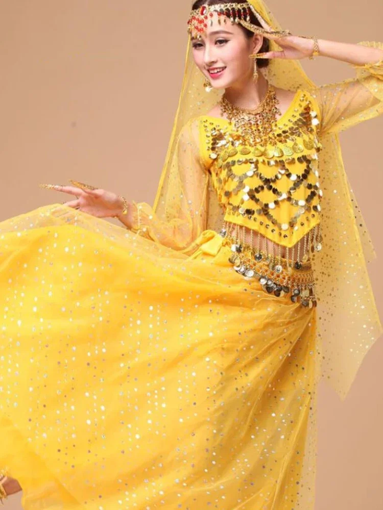 India Costumi di danza del ventre 6 colori Nuove donne adulte Costumi di Bollywood Donne Costume di danza del ventre Set Costumi di danza di Bollywood