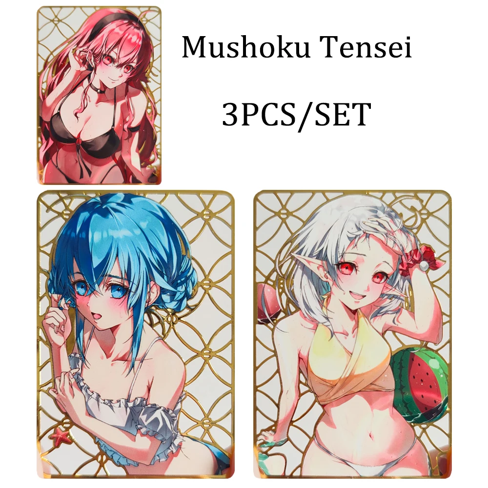 Mushoku Tensei DIY 3PCS/SET Sylphy Elis Greyrat Cut-out metal card Holiday gifts Roxy Glossy metal card Christmas birthday