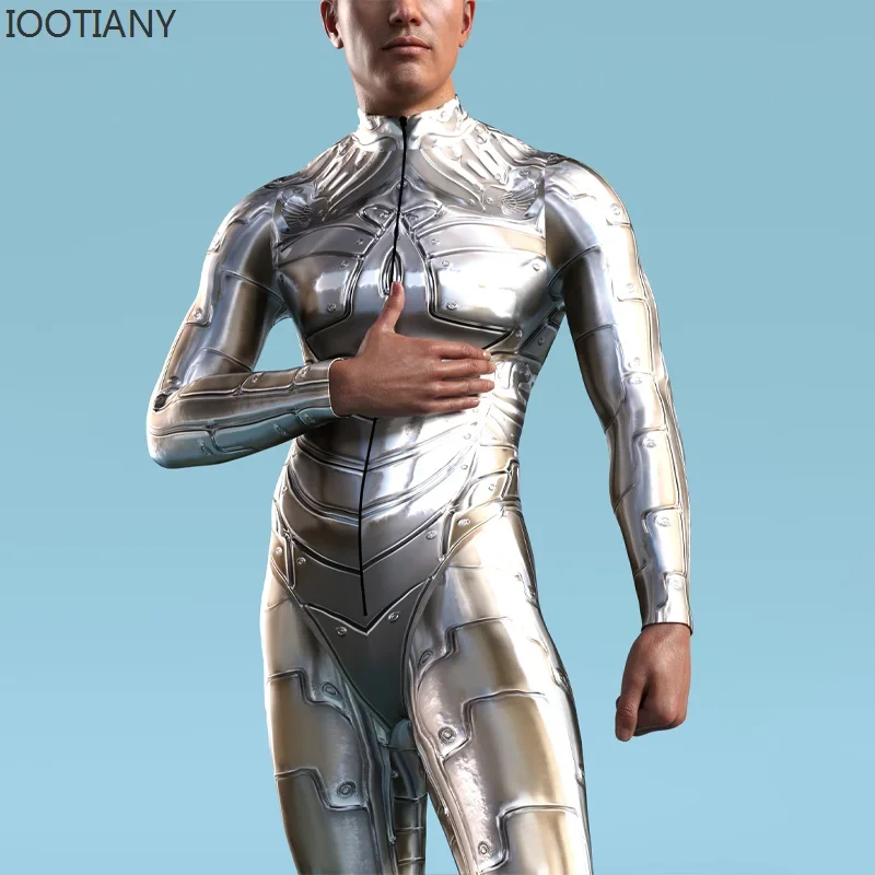 Body robot argento Stampa 3D Armatura Steampunk Tuta Zentai Abbigliamento da ciclismo casual Costume cosplay per feste Pagliaccetto di carnevale