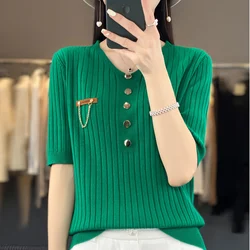 2023 Spring Women's Short Sleeve Cashmere Short Sleeve Sweater Short Sleeve T-shirt Pullover Short Sleeve Knitted Short Sleeve