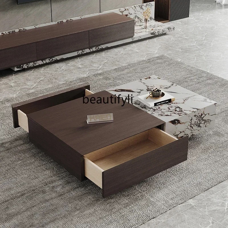 

V Wabi Sand Wind Living Room Coffee Table TV Cabinet Combination Light Luxur Slate Floor Cabinet Luxur Living Room Furniture