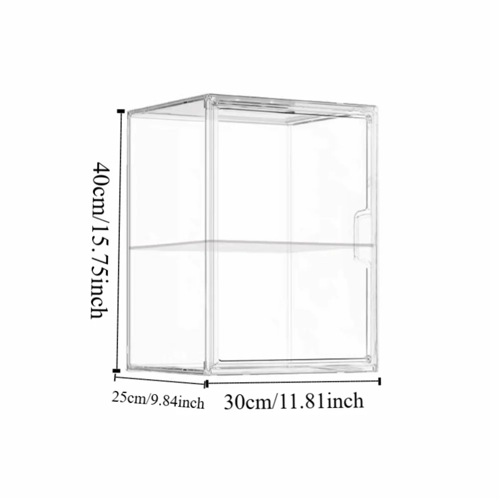 شفافة 2 الطبقة الناهض حامل حالة المغناطيسي سعة كبيرة أرقام دمية عرض حالة الاكريليك الغبار منظم مكتب صندوق حقيبة