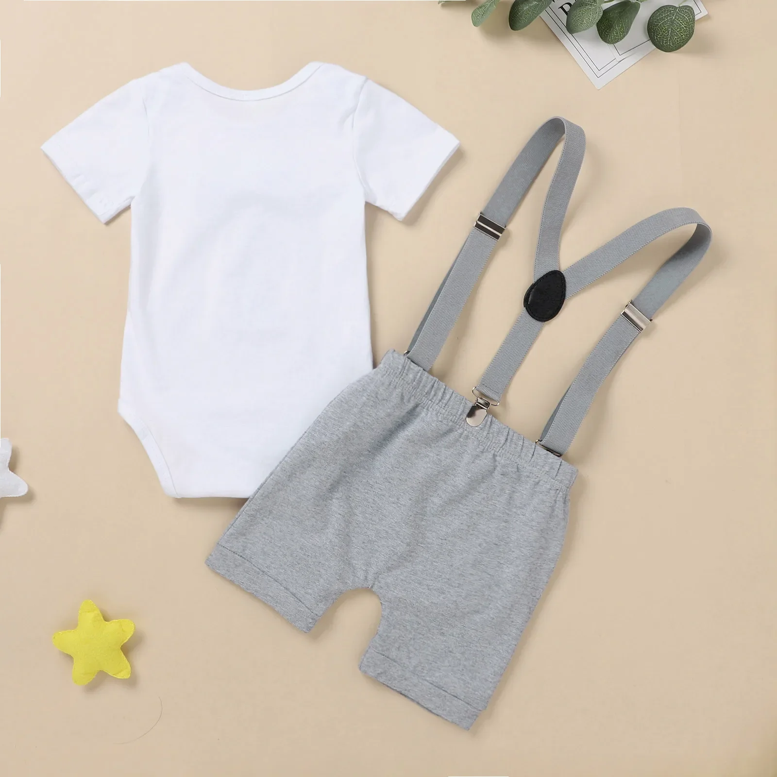 Baby Boy Clothing One Year Infant Baby Boy Bow Tie Romper Bodysuit Funny First Birthday Clothes Outfits Set Baby Kleding Jongen