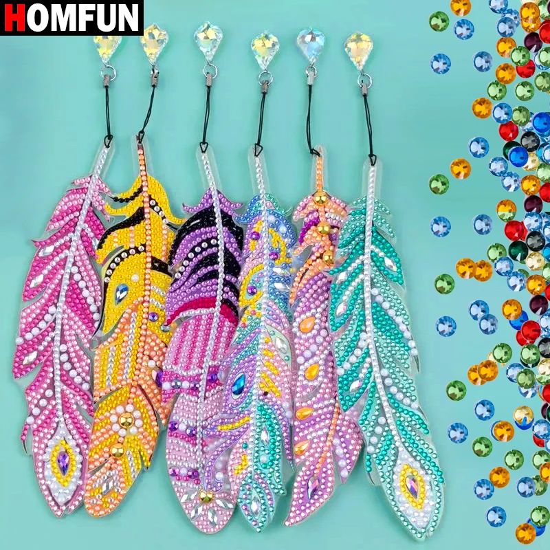 HOMFUN 6 sztuk/zestaw 5D diamentowe malowanie zakładki zestawy DIY Art kryształowe pióro w kształcie ręcznie robione diamentowe hafty zakładka prezent