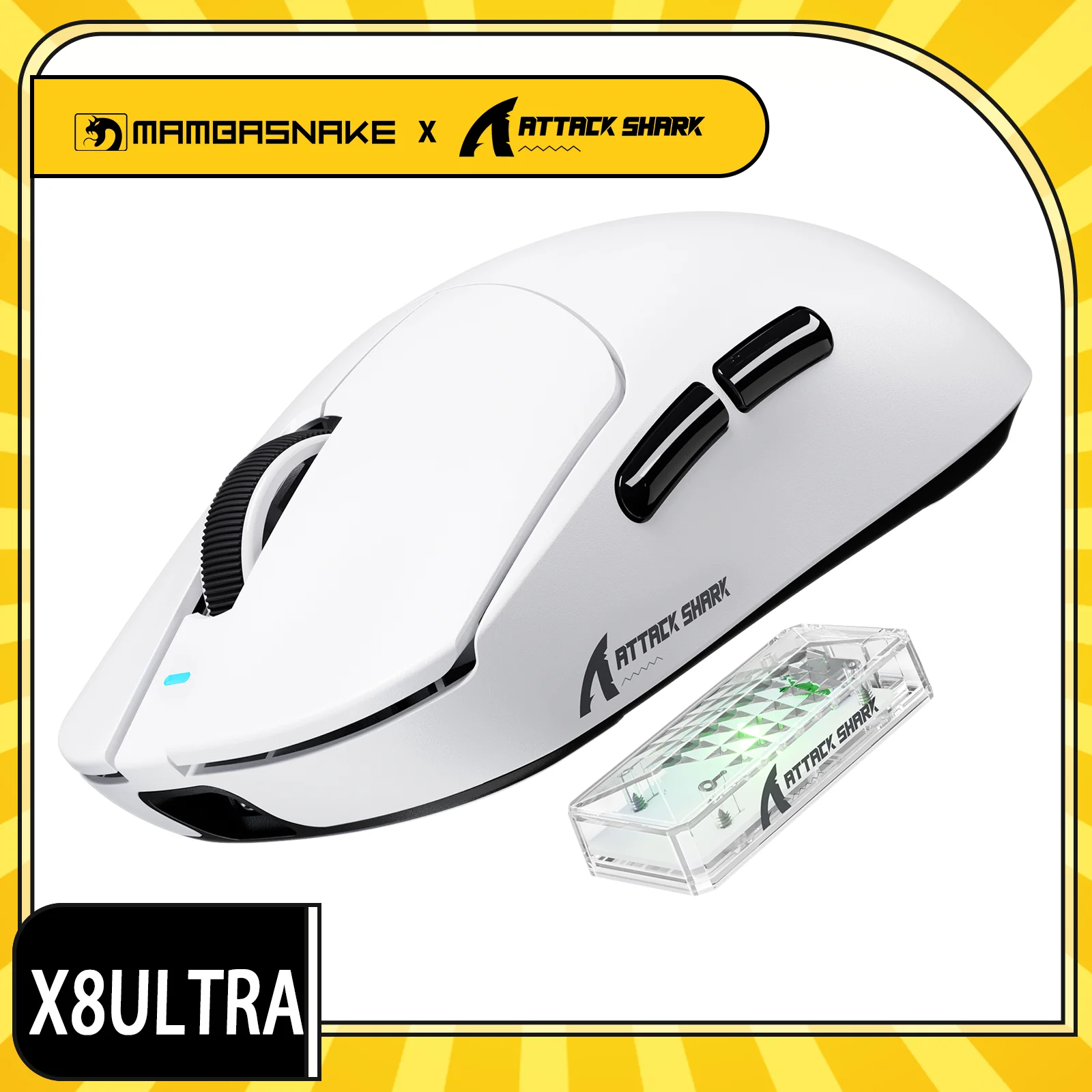 

Беспроводная игровая мышь ATTACK SHARK X8ULTRA, датчик PAW3950MAX 42000 точек на дюйм, оптическая спускная камера 8000 Гц Nordic 52840