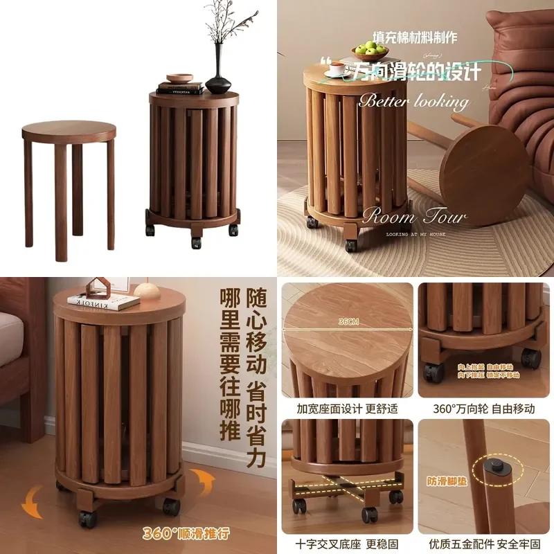 Solid Wood Round Stool Coffee Table Household Stackable Dining Chair Easy to Move Set New Chinese Style Music Stool for Home
