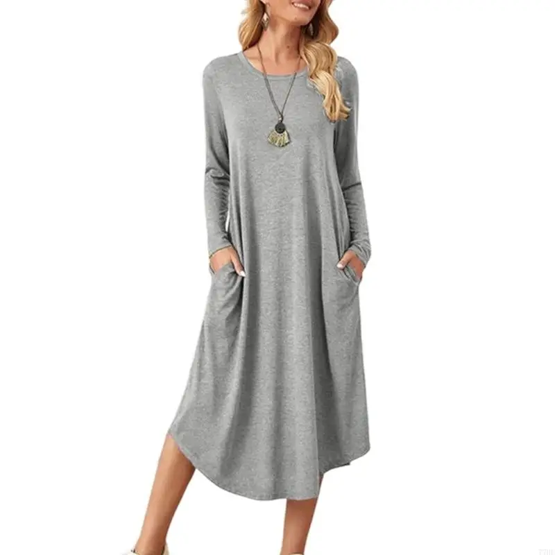 فستان نسائي كاجوال بأكمام طويلة مع جيوب من 77HE لفصل الخريف #5