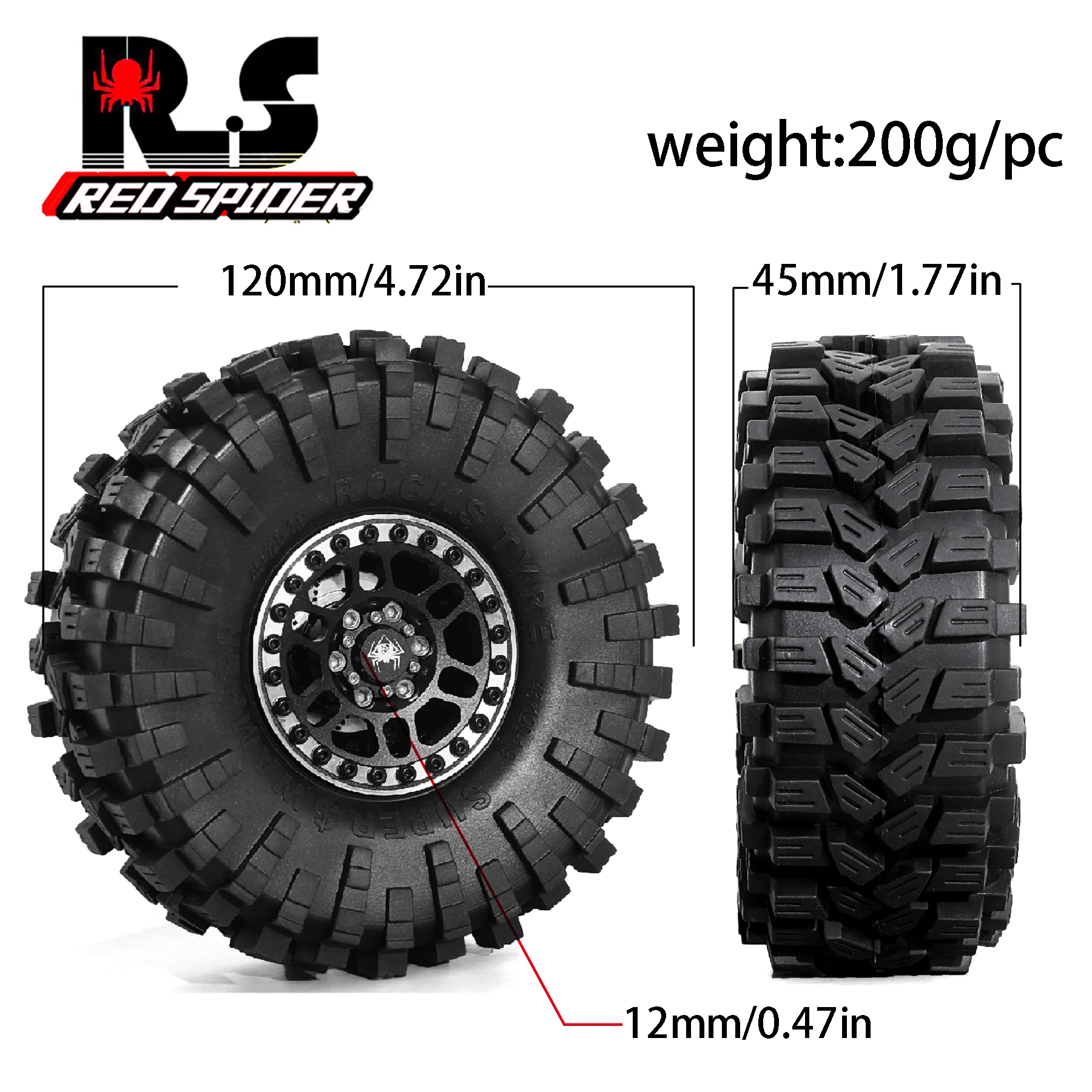 

1.9 Beadlock Wheels and Tires Set4PCS for 1/10 Scale Rock Crawler Car Axial SCX10 SCX10 II III 90047 D90 TF2 CC01 TRX4 TRX6