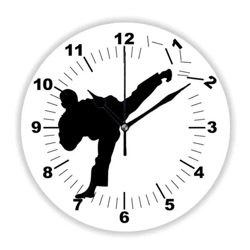 Funny Martial Arts Karate Kicking Wall Clock for Kids Bedroom Geek Taekwondo Judo Athlete Large Wall Watch Home Decor Boy Gift