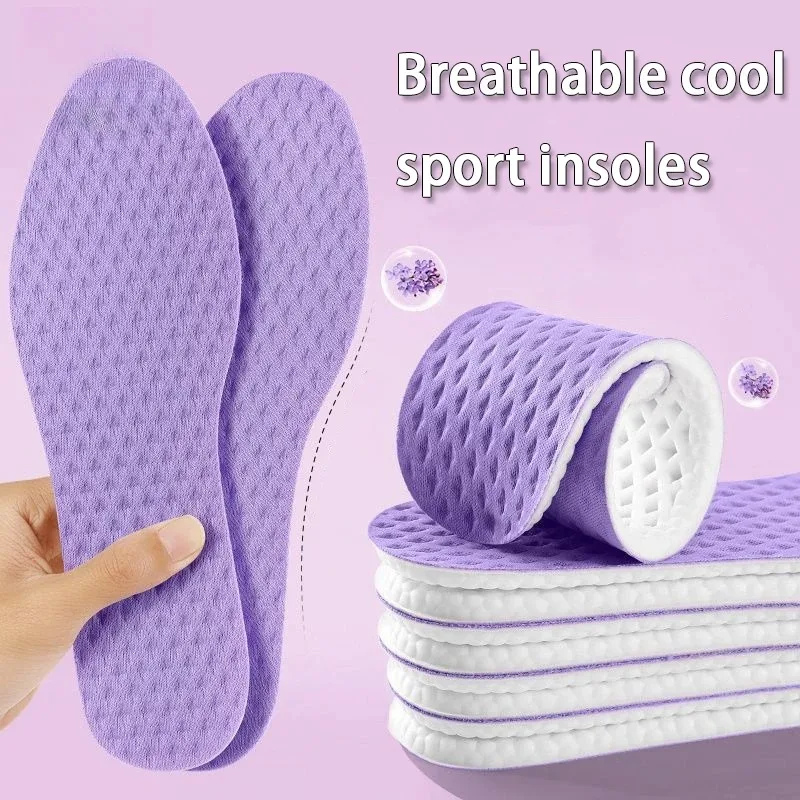 Summer Cooling Sports Insoles, Running Shock-Absorbing PU Gel Cushion, Breathable Anti-Odor Inserts for Men Women Athletic Shoes