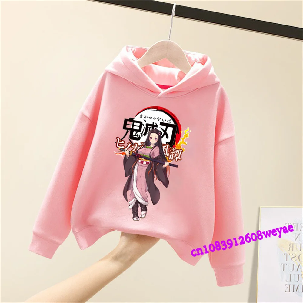 Demon Slayer primavera e autunno bambini ragazzi e ragazze con felpa con cappuccio maglione Top stampa cartone animato abbigliamento sportivo per