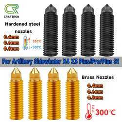 Nozzle for Artillery Sidewinder X4 X3 Plus/Pro Hotend Hard Steel Brass Nozzle for Artillery Sidewinder X4PlusS1 3D Printer Parts