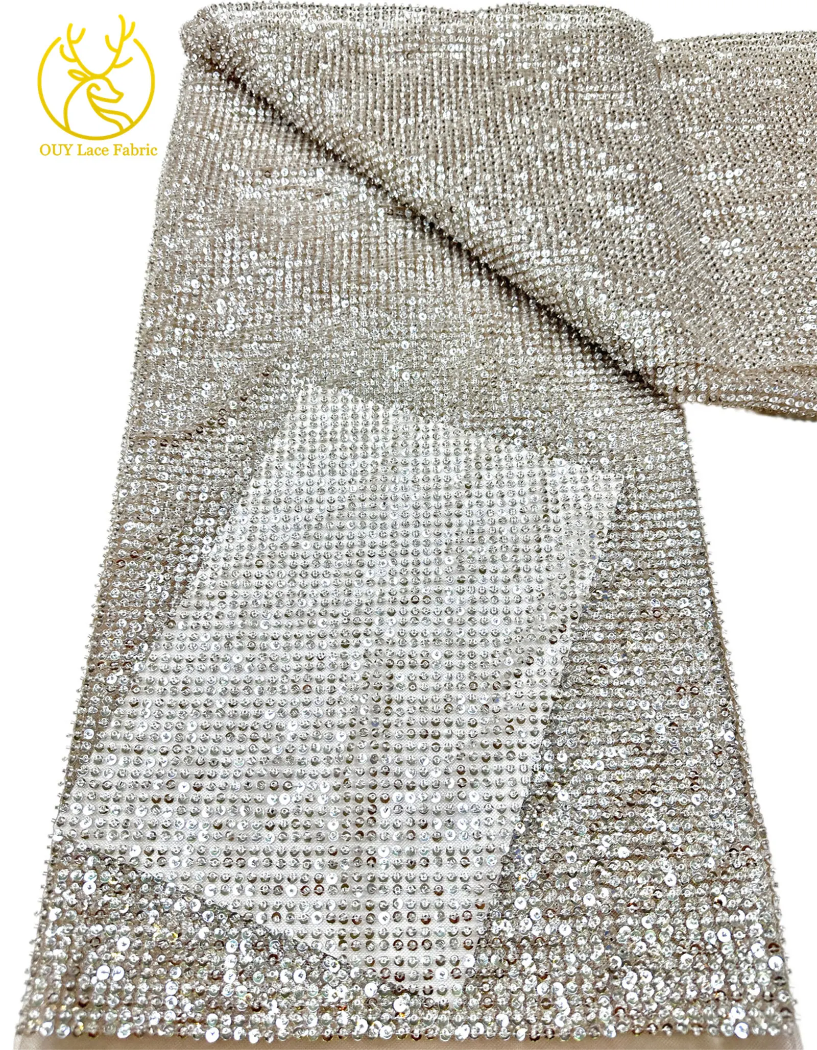 Eleganter französischer Mesh-Tüll-Spitzenstoff 2026 Nigerianischer vollständig perlenbesetzter runder Pailletten-Spitzenstoff für luxuriöse Abendkleider und Hochzeitsfeiern – Detail 13
