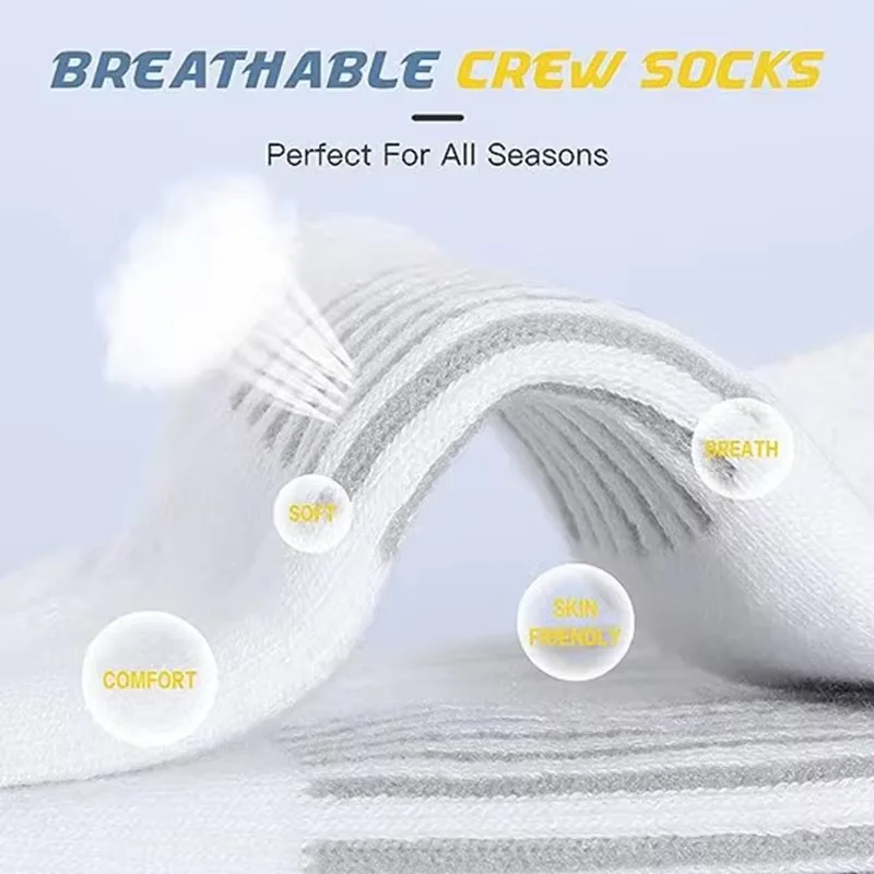 6Pairs of Ultra-Soft, Breathable Men\'s Classic Crew Socks - Comfy, Casual, Unisex Socks for Outdoor Wearing in All Seasons