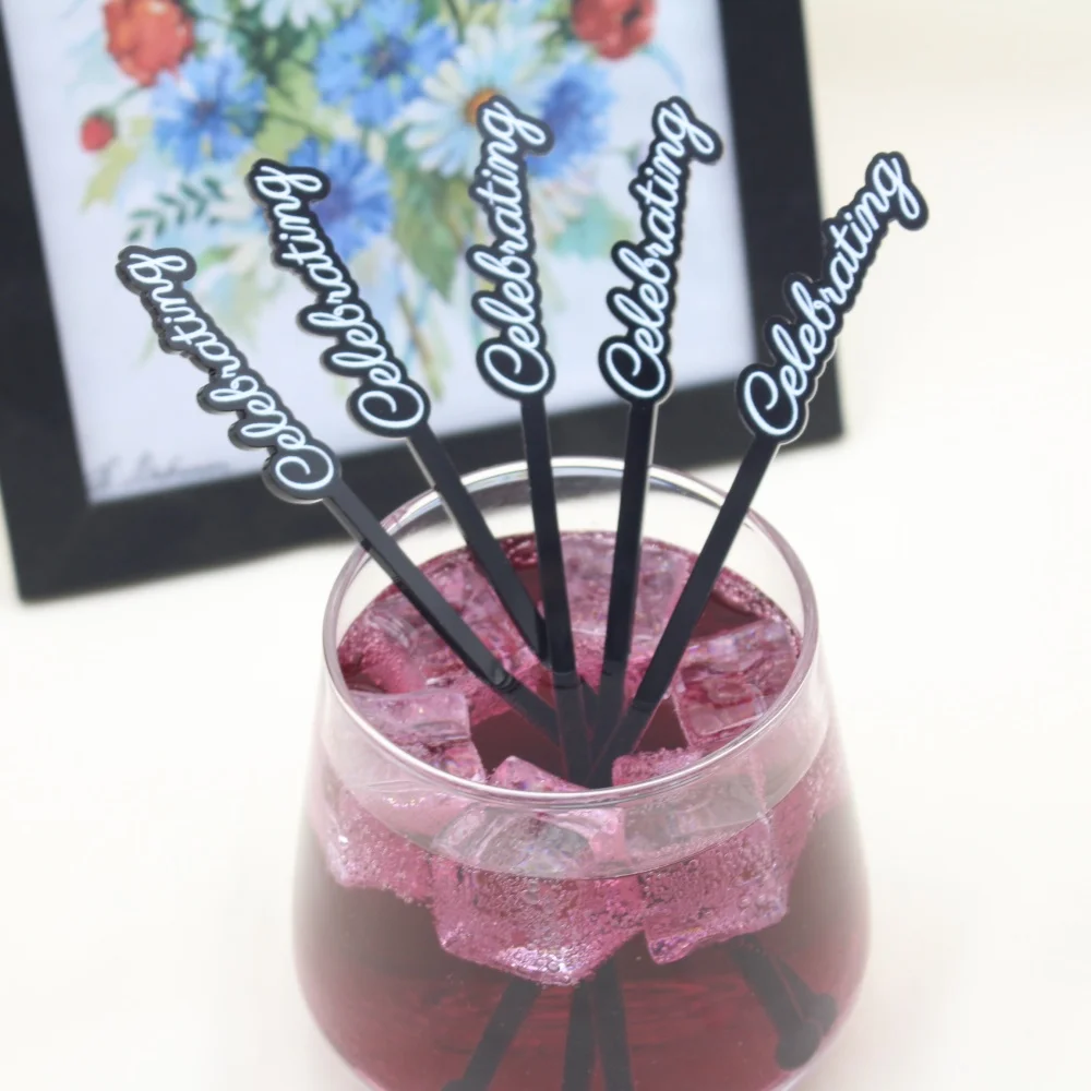 Personalized Acrylic Party Drink Stirrers Customized Text Wedding Cocktail Stirrers Baptism Cocktail Swizzle Sticks Table Decor