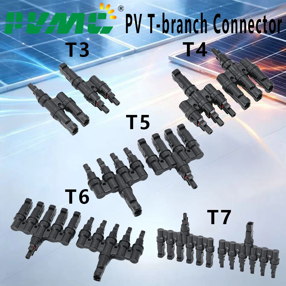 T3/T4/T5/T6/T7 Branch PV Connector 1 Pair 50A 1000V Solar Panel Branch Type Cable Plug Solar Power Wire Connection for Local Cir