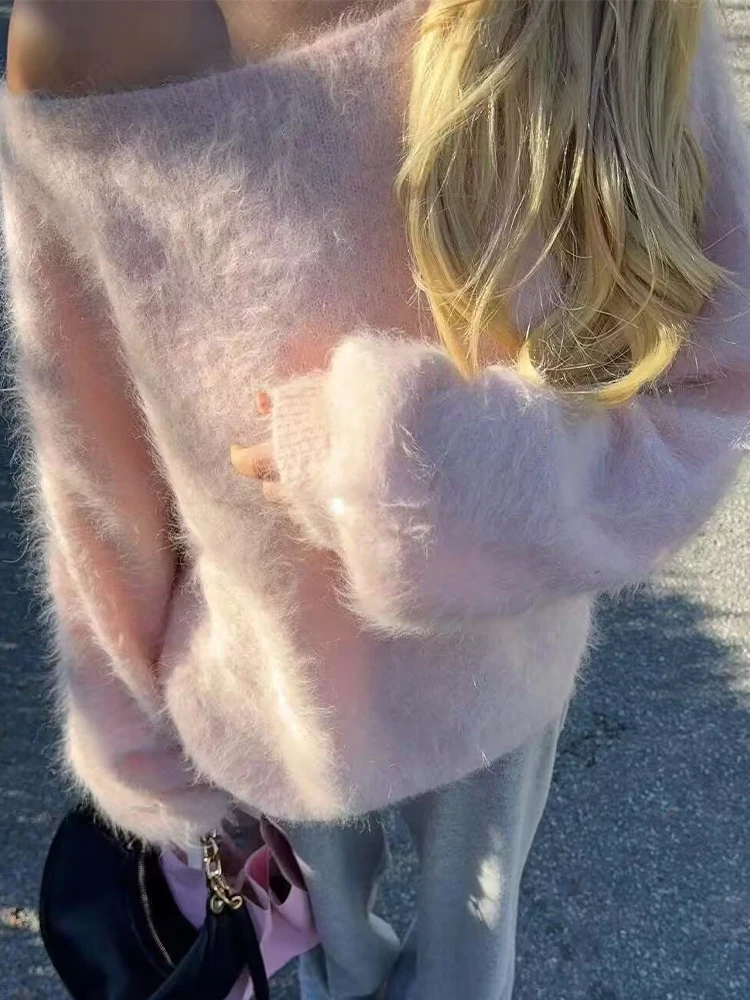 

HH Women Fashion Versatile Off-shoulder Soft Knitted Pullover Sweater Female Asymmetric Loose Sweater Cozy Long Sleeves Tops