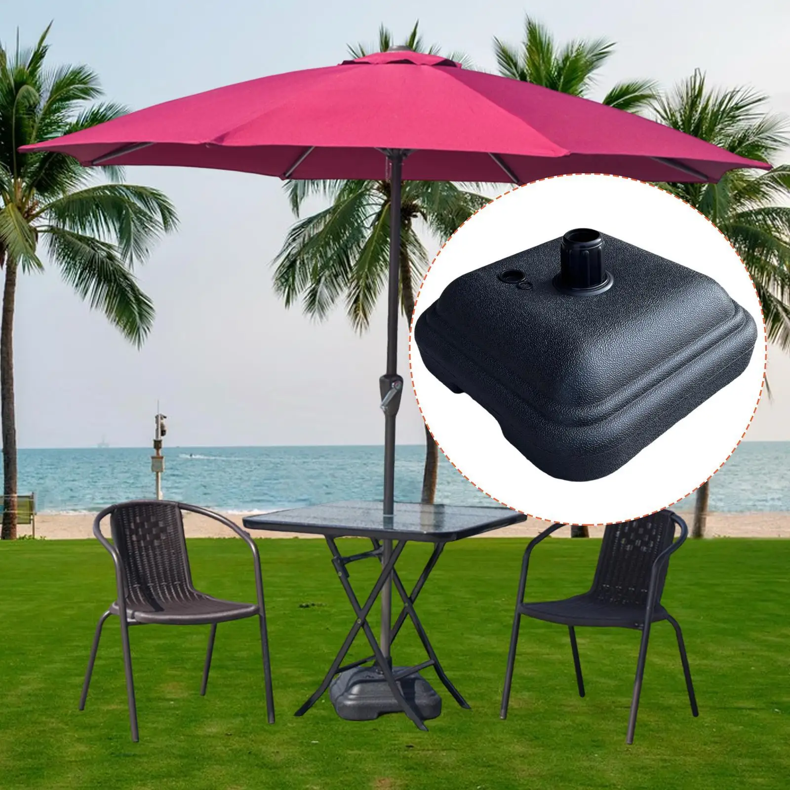 

Outdoor Garden Umbrella Pole Holder Water Fillable Square Parasol Base Weatherproof Accessory for Poolside Yard Deck