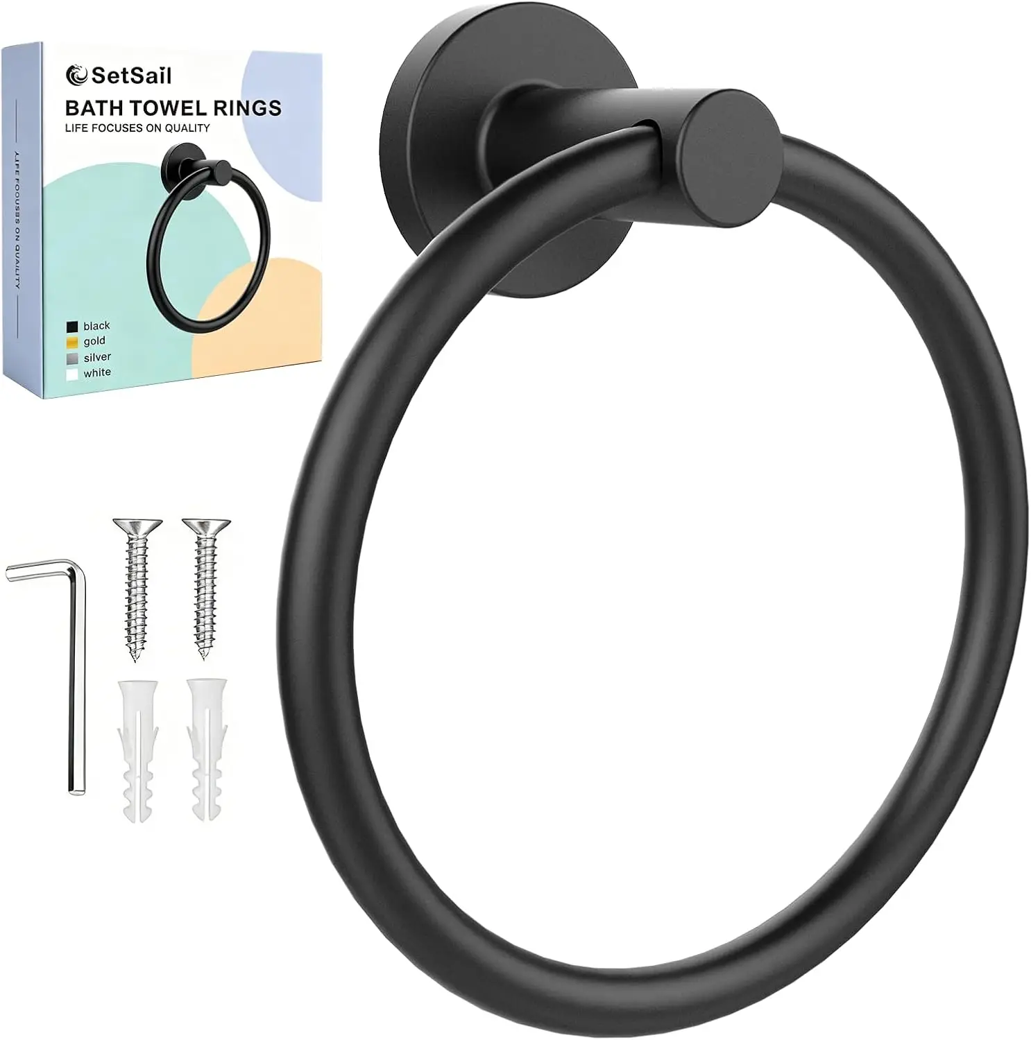 

Matte Black Towel Ring, Stainless Steel Hand Towel Holder for Bathroom Wall Mount Heavy Duty