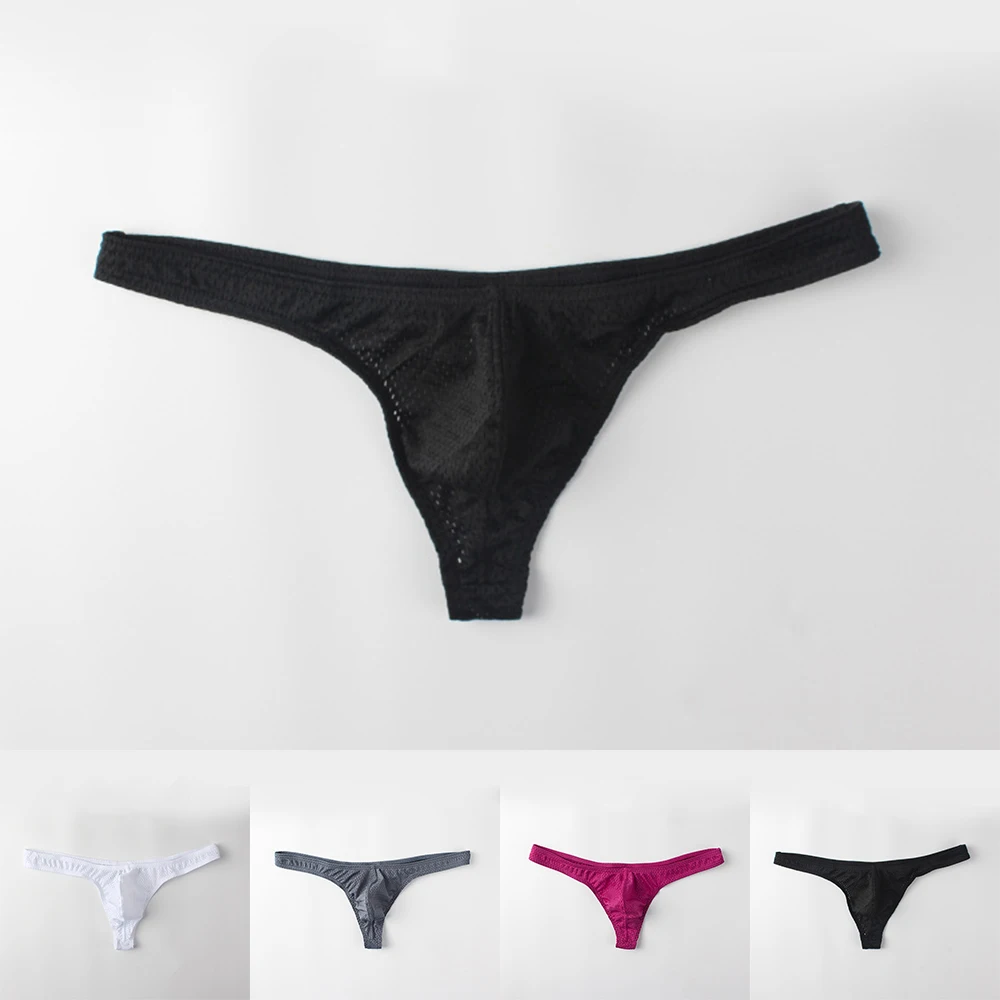 1pc 패션 남자의 통기성 그물 G-문자열 가죽 끈 벌지 주머니 팬티 낮은 허리 남자 속옷 팬티 반바지