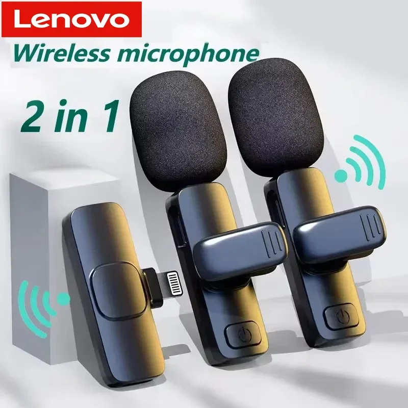 Lenovo New Wireless Lavalier Microphone Portable Audio Video Recording Mini Mic for iPhone Android Live Broadcast Gaming Phone