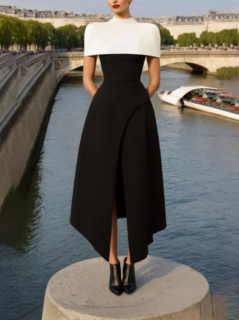 Elegant Detachable Long Dress Summer Clothing Women White Cape Black Sling Dresses Evening Prom Gown Party Club Dress Vestidos