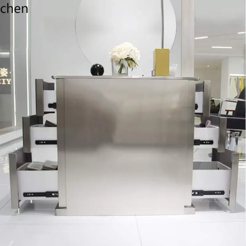 ZML Stainless Steel Tool Cabinet for Hair Salon, Three-Layer Storage Cabinet for Hairdressing Shop