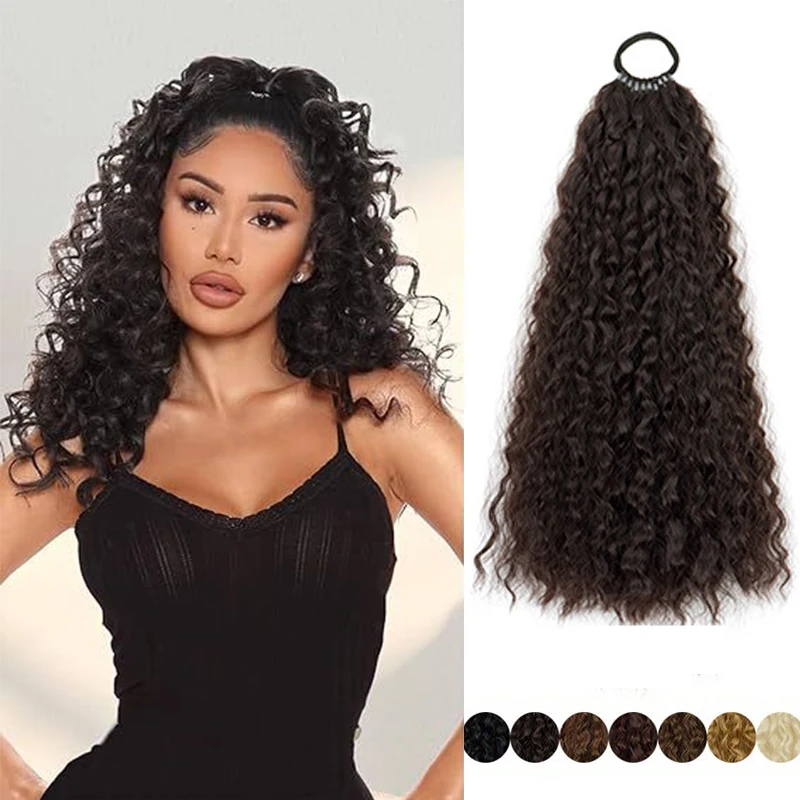 Synthetic Afro Curly Braids Horse Tail 20 Inch Kinky Curly Ponytail Hair Extensions 10 Strand DIY Braided Pony Tail for Women