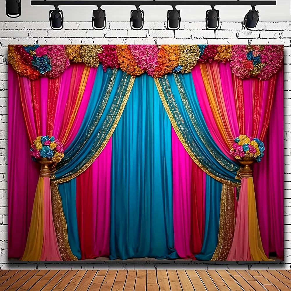 One set, classic Indian style photography backdrop, featuring a sunflower wreath. Perfect for energetic party settings.
