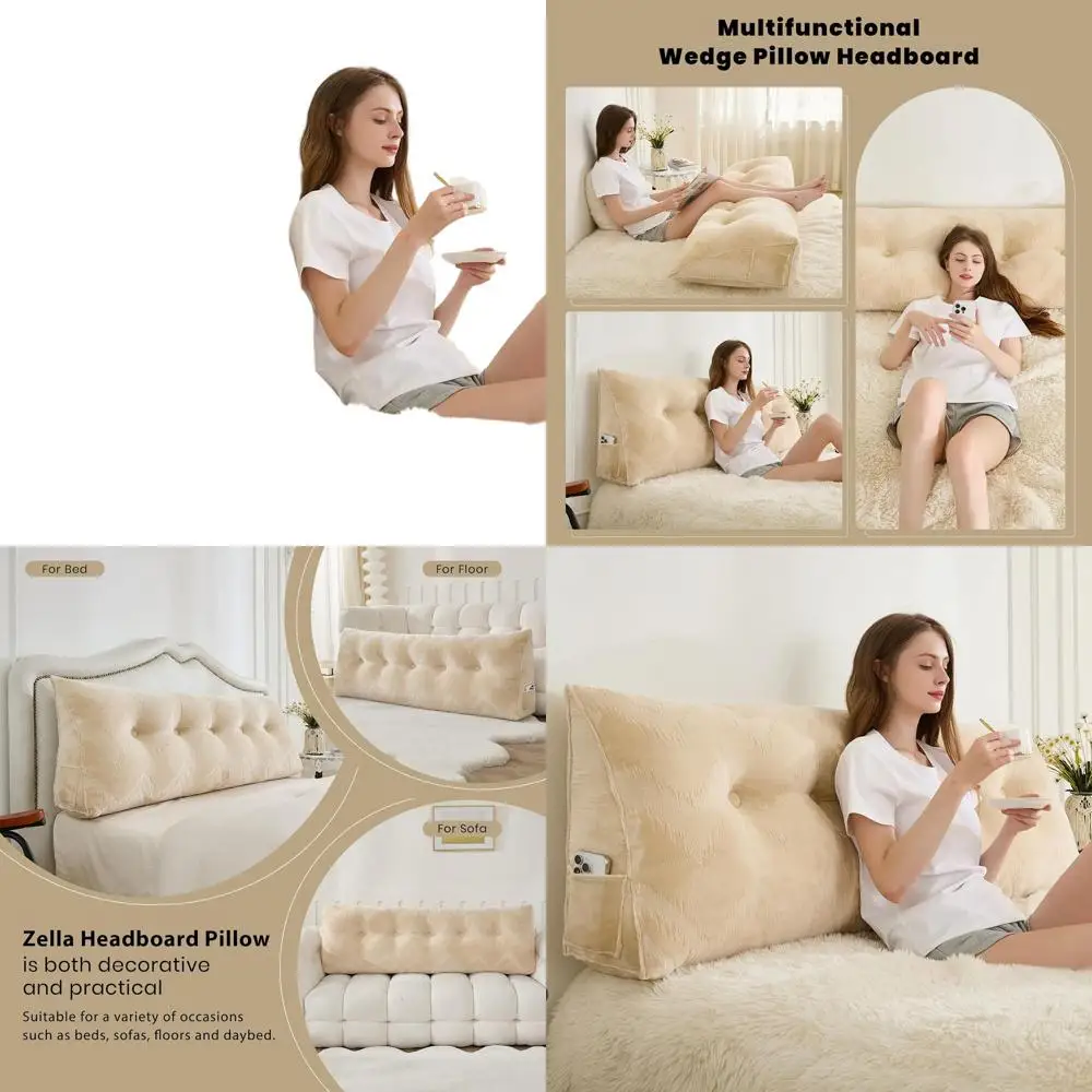 

Бежевая кремовая подушка для кровати размера Queen Size со съемным чехлом для поддержки чтения и отдыха